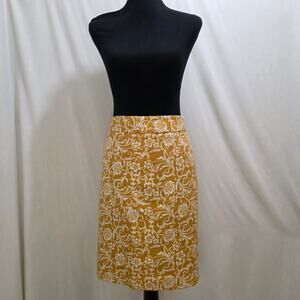 LOFT Yellow White Floral Textured Pencil Side Zip Skirt, Size 10
